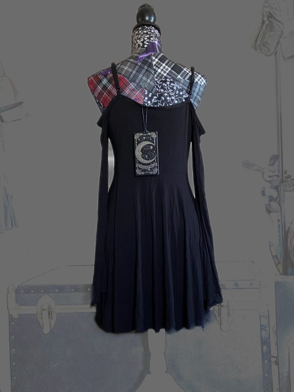 Killstar Black Cold-Shoulder Lace-Up Long Sleeve Dress - Picture 2 of 3